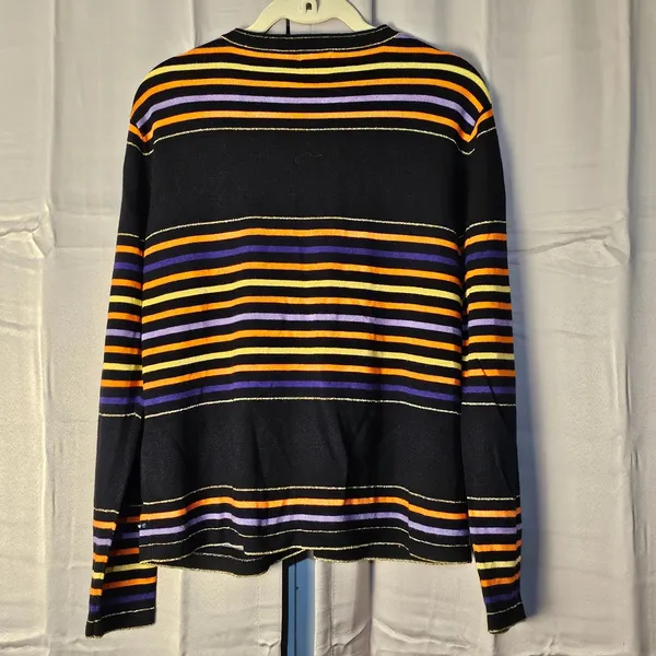 Vintage Berek Black Orange Striped Embellished Halloween Cardigan‎ Sweater Large - Image 2