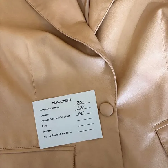 AVEC LES FILLES Tan Vegan Faux Leather Jacket Blazer Single Button Solid X-Large - Image 12