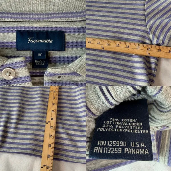 Faconnable Polo Shirt Womens M Gray Lavender‎ Stripe Preppy Golf Casual Tennis - Image 3