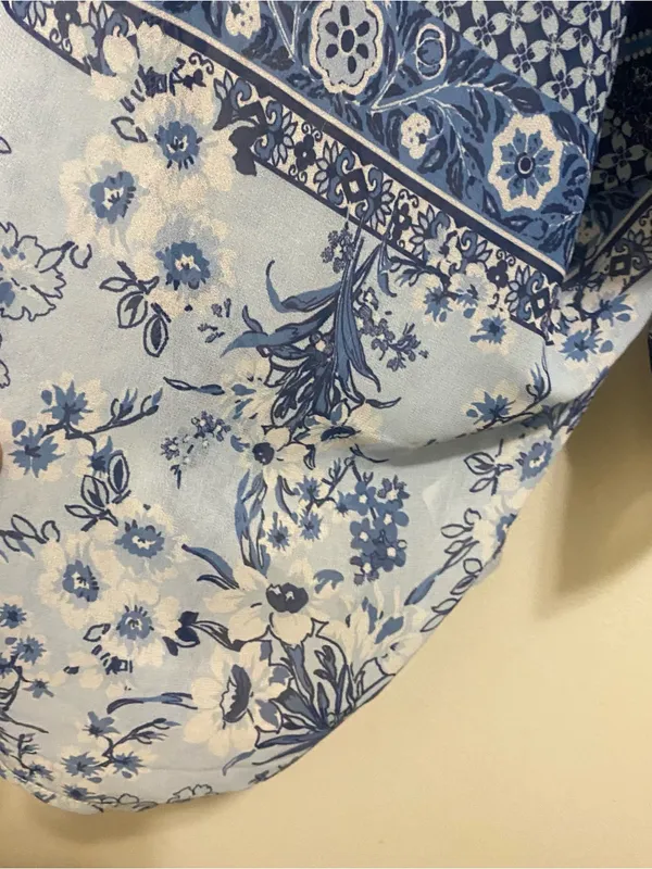 One World Womens L Large 50” Kimono Cardigan Cover Up Blue Boho Print Beach - Image 5