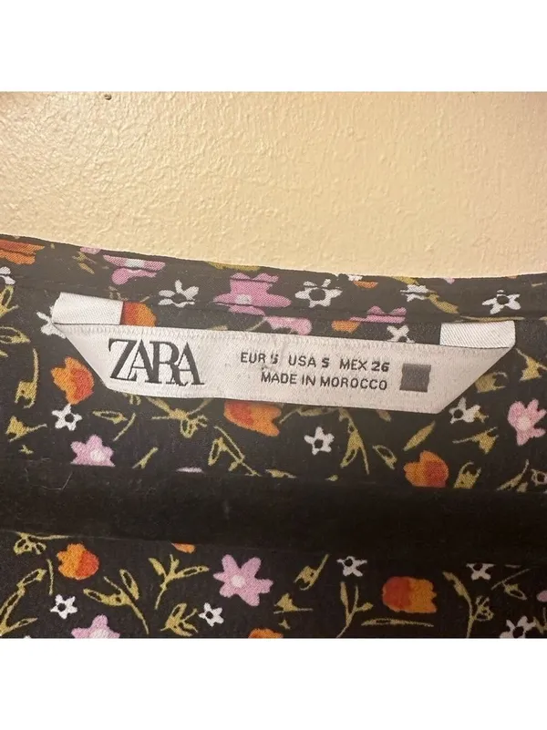 Zara Floral Print Long Sleeve Mini Dress Black Small - Image 8