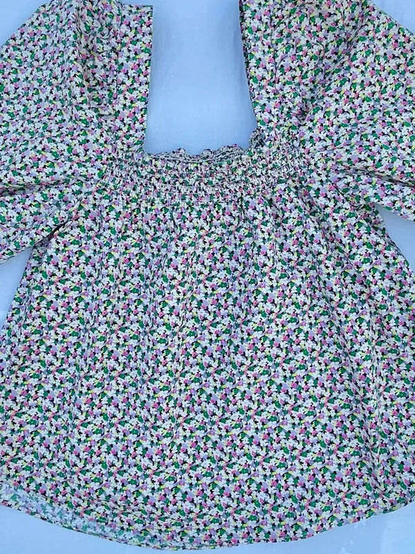 H&M Lavender‎ Multi Smocked Square-Neck Floral Top - Image 6