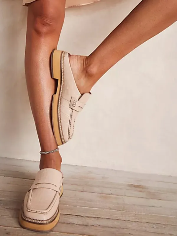 Free People Lilith Loafer Mules Cream Crocodile Print Women’s Size 40 - Image 2