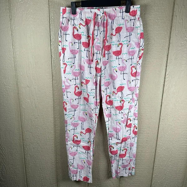 The Company Store Pajama Set Women Medium Pink Poplin Flamingo Long Sleeve Pants - Image 5
