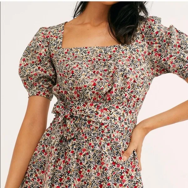 Free People Heartlands Floral Puff Sleeve Tiered Cotton Midi Maxi Dress Size S - Image 9