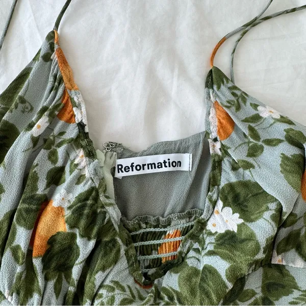 Reformation Green and Yellow Midi Dress - Image 4