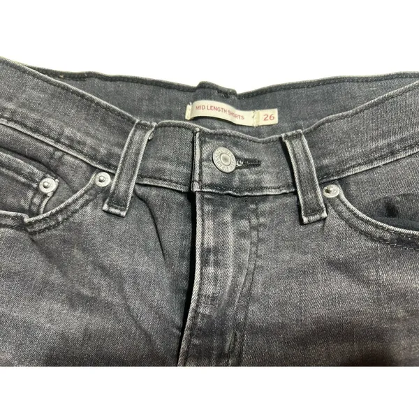 Levi's Mid Length Cut Off Shorts Womens 26 Black Denim Raw Hem Stretch Classic - Image 2