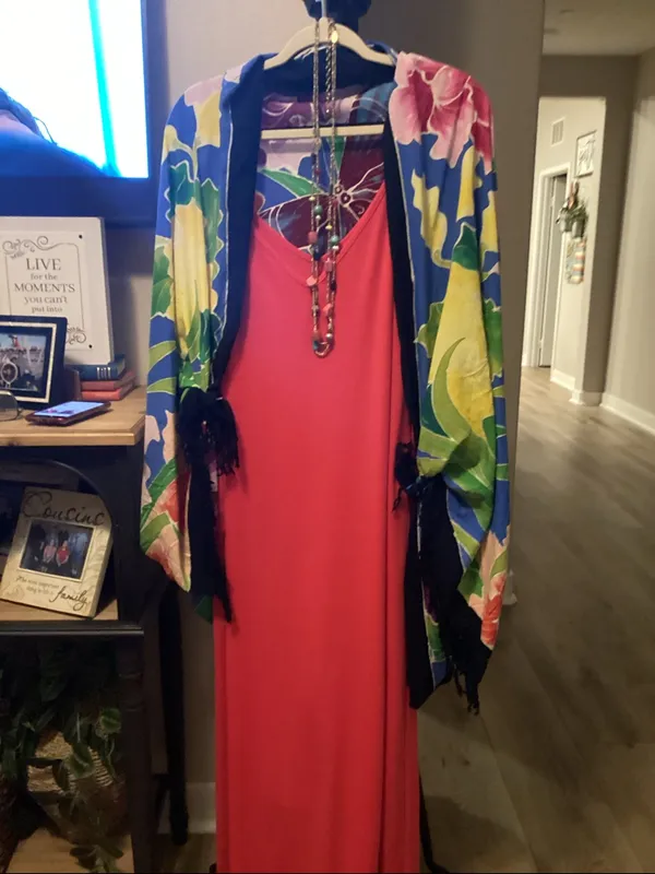 Women’s hot pinkMaxi Dress - Lightweight Summer Slip Dress w/ scarf kimono &set - Image 2