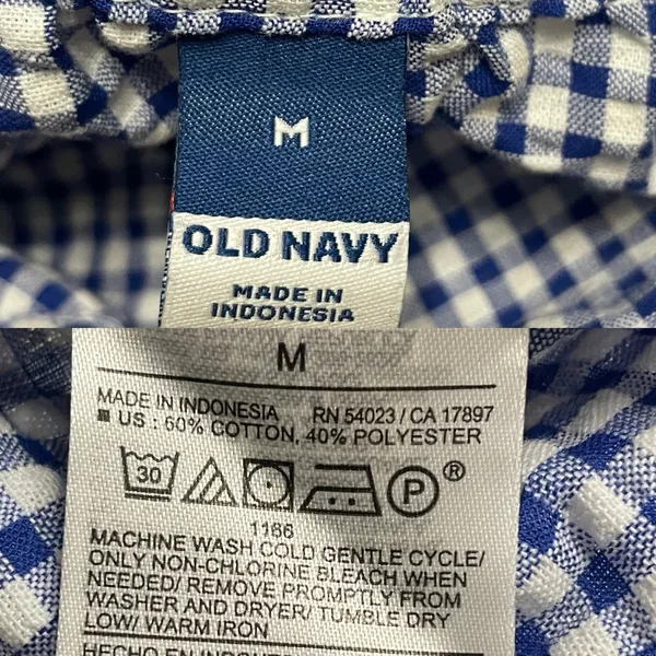 Old Navy Womens Shirt Blouse Blue White Gingham Plaid Seersucker Size Medium - Image 11