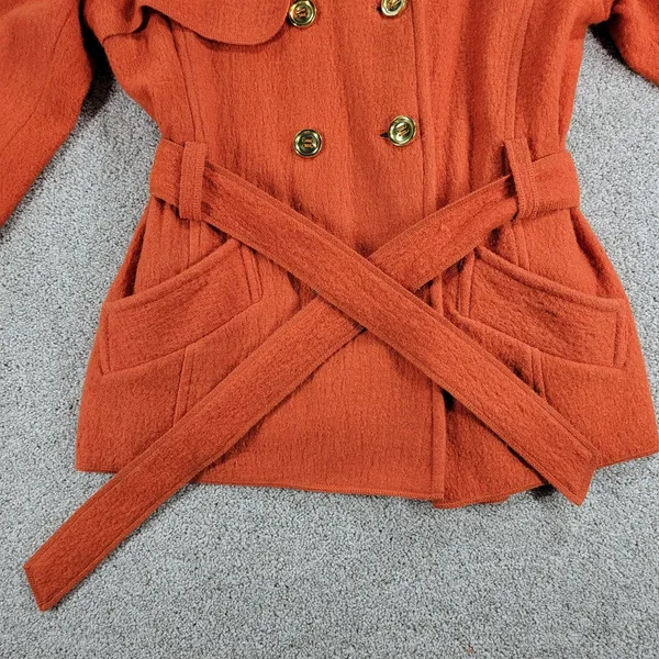 Sandro Sportswear Womens Coat Jacket Large Orange Wool Double Breasted Belted - Image 4