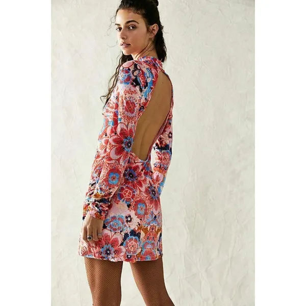 FREE PEOPLE Della Burnout Velvet Mini Dress in Fruit Punch Combo Size Large - Image 17