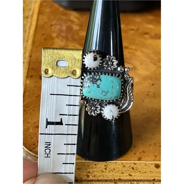 Blue Moon Turquoise White Buffalo Ring Size 8 - Image 7