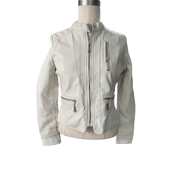 Joujou Faux Leather Moto Jacket Women's M 10/12 Cream White Motorcycle - Image 12