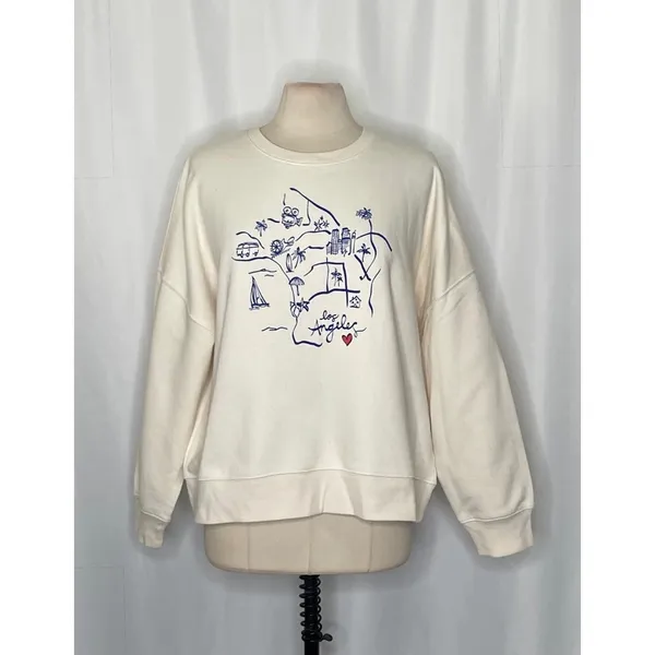 CLEOBELLA Los Angeles California Sweatshirt‎ Pullover Graphic Map Hearts L.A. XL - Image 2