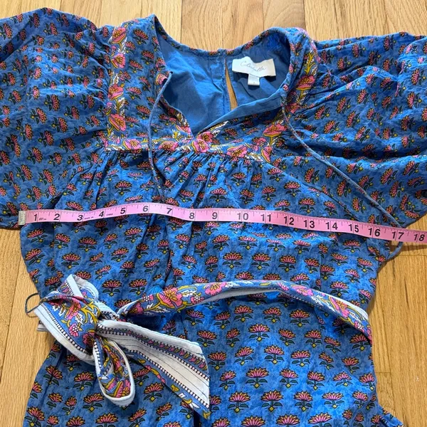 Cleobella Magdalena Lotus Blue Floral Mini Dress Sz S - Image 7