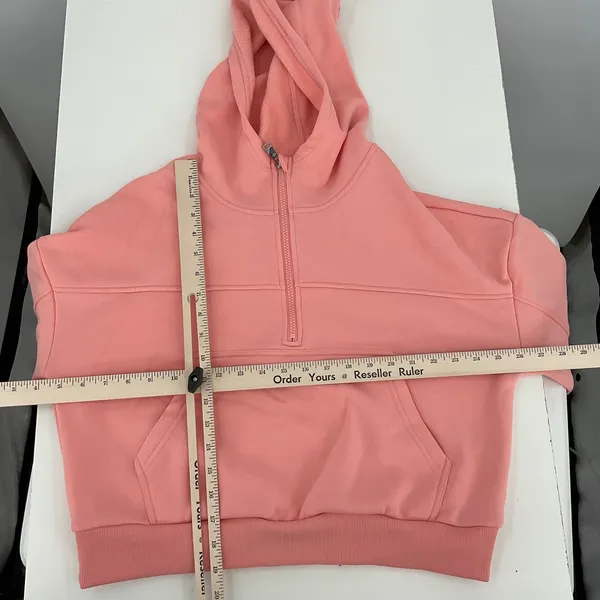 Pink Cropped Quarter Zip Hoodie‎ Fleece Lined Thumbholes Athletic - Image 4