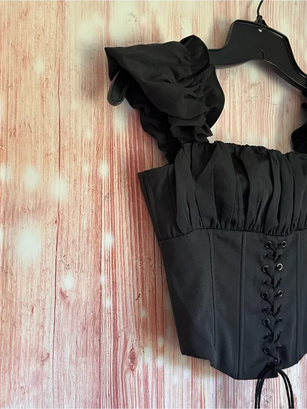 Princess Polly Black Gathered Front Lace Up Bustier Corset Crop Top Size 0 - Image 8