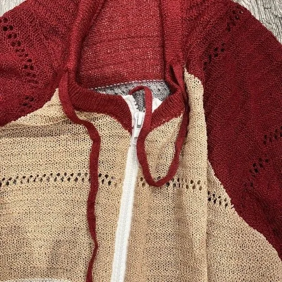 NWOT UNISEX Maroon‎ Hooded Sweater Full Zip Up Maroon Tan White Gray Jacket - Image 2