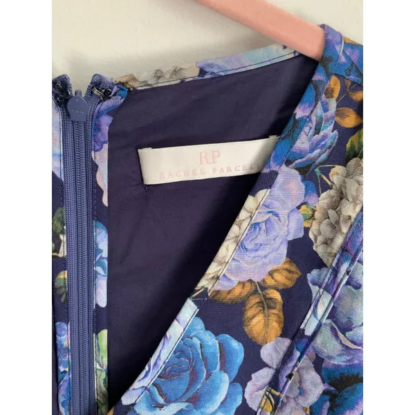Rachel Parcell Floral Linen Blend V-Neck‎ Puff Sleeve Mini Dress size 14 - Image 3