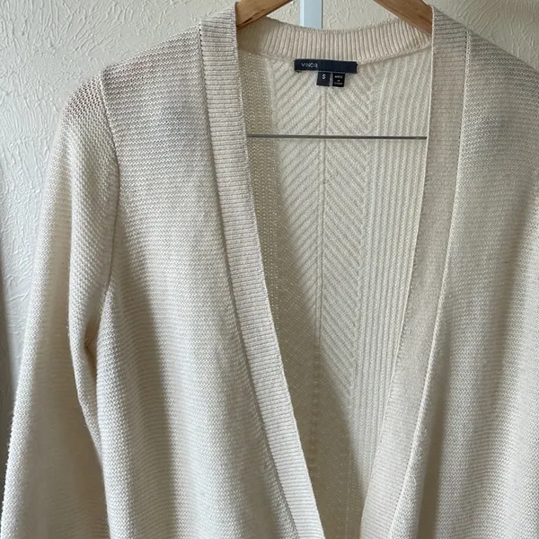 Vince 100% cashmere beautiful off white ribbed long cardigan - Image 5