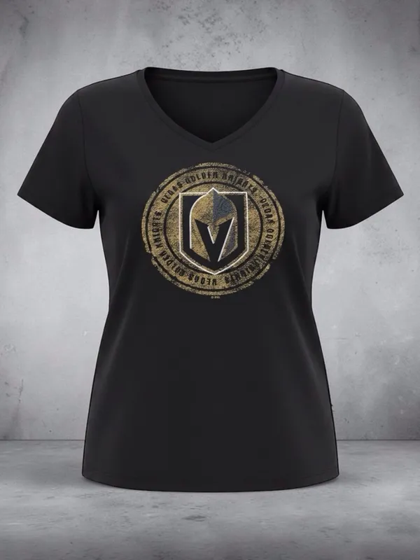 Vegas Golden Knights NHL Women's Black V-Neck Graphic T-Shirt Size Large - Image 6