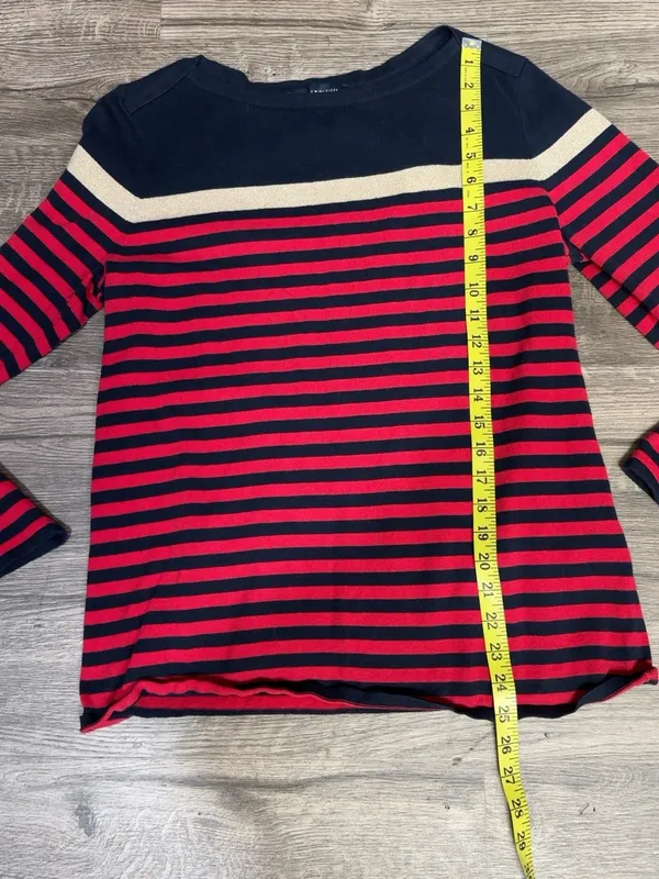 Tommy Hilfiger Women’s L Red Navy Gold Striped Cotton Sweater - Image 10
