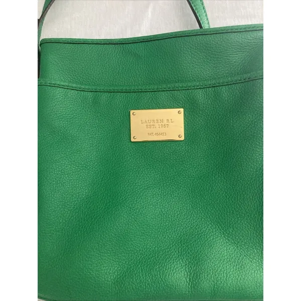 Lauren Ralph Lauren Leather Pebbled Crossbody Green Gold Hardware - Image 2