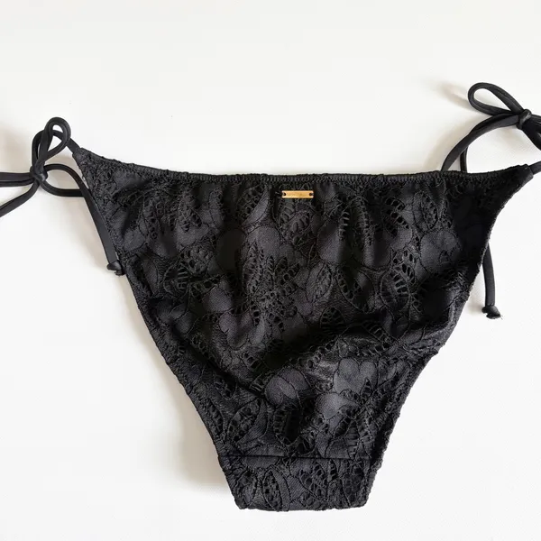 NWT Victoria's Secret Womens Black Floral Lace Side Tie Teeny Bikini Bottom S - Image 6
