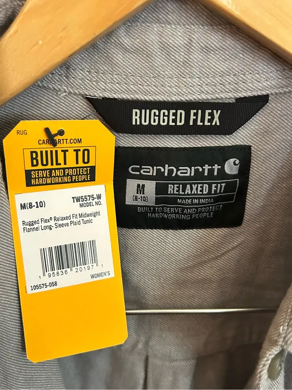 NWT Carhartt Womens Rugged Flex Relaxed Fit Midweight Flannel Tunic‎ Gray Size M - Image 4