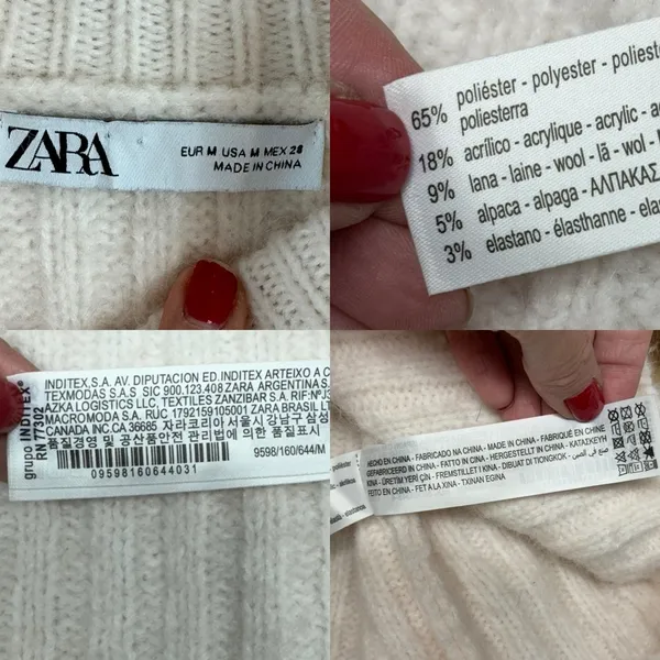 Zara Cream Light Pink Wool Alpaca Blend Ribbed Knit Turtleneck Sweater Medium - Image 14