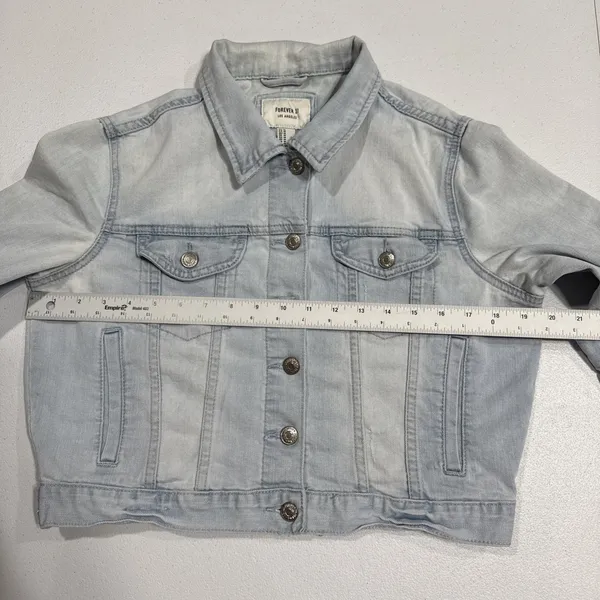 Forever 21 Denim Trucker Jean Jacket Womens Size M Button Up Long Sleeve Blue - Image 5
