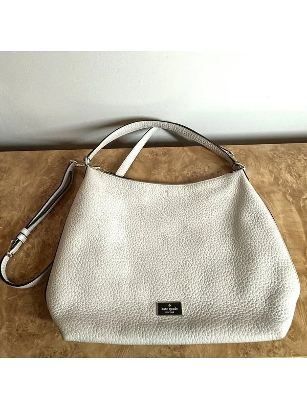 Kate Spade Ivory Pebbled Leather Convertible Hobo Shoulder Crossbody Bag - Image 2