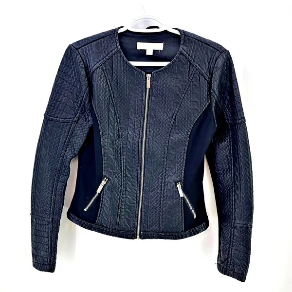 New York & Company Black Moto Jacket Vegan XSmall Fabric Stretch Sides - Image 2