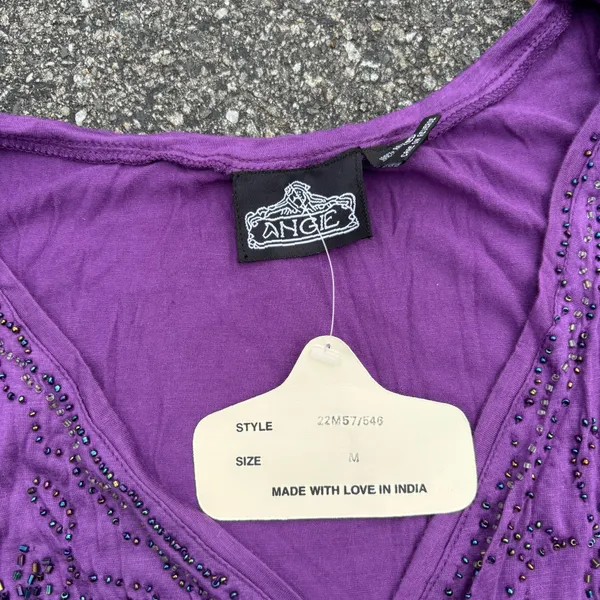 NWT Y2K Angie purple beaded v neck tank size M - Image 5