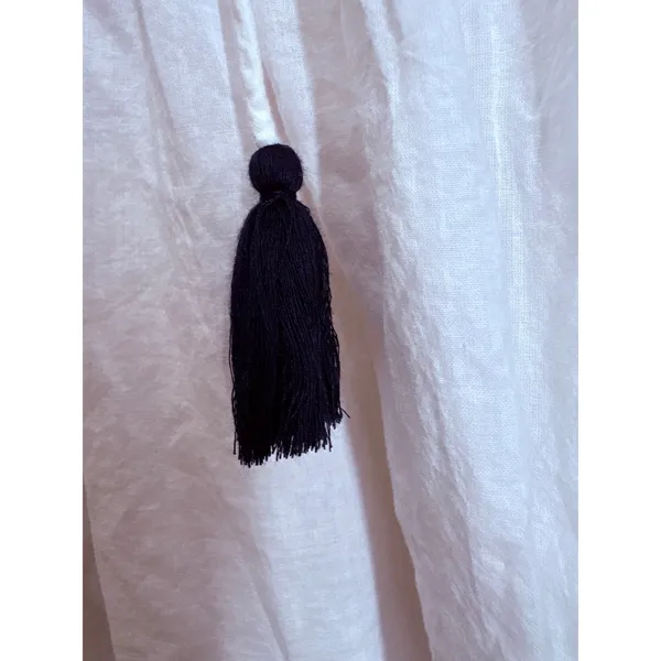 Cleobella Organic Cotton Smocked Ruffle Blouse Womens Small White Navy Tassel - Image 4