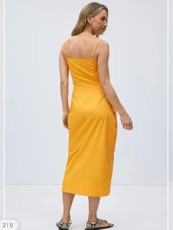 Callas- Angie Dress Yellow Ruched Midi Dress with Spaghetti Straps Size 40 US 4 - Image 2