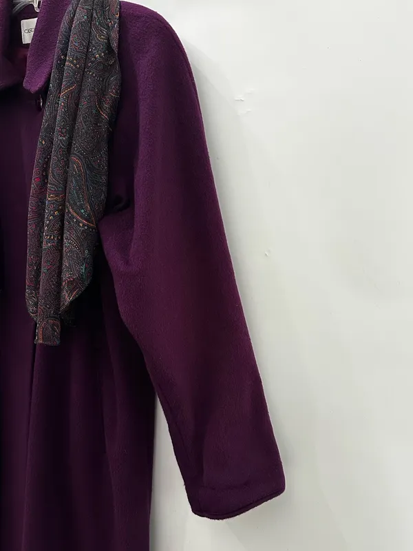 Vintage Casual Corner Purple Wool Long Coat USA Made Trench Scarf Purple Size 8 - Image 6