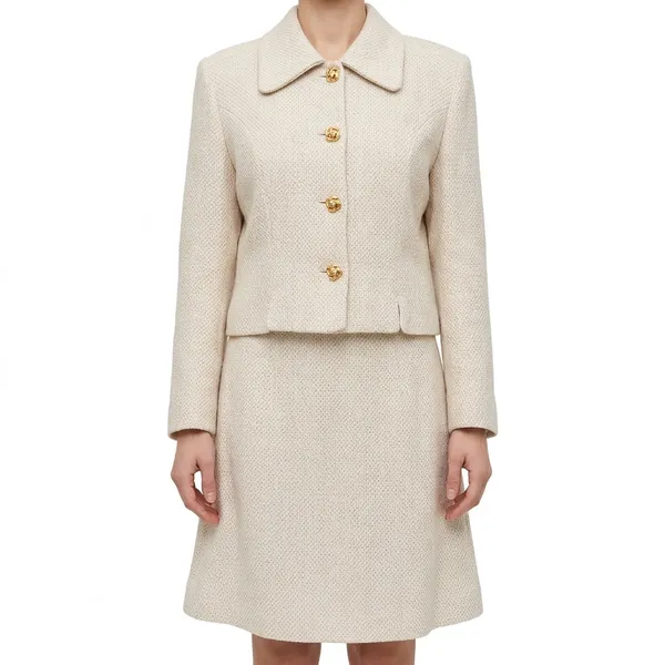 Bosch White Beige Cream Gold Button Luxury Regal Tweed Skirt Suit size 6 / L - Image 2
