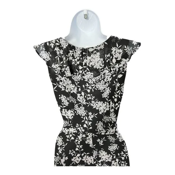 Banana Republic Elegant Ruffle Dress Black/White Floral print Size 4 Asymmetric - Image 14