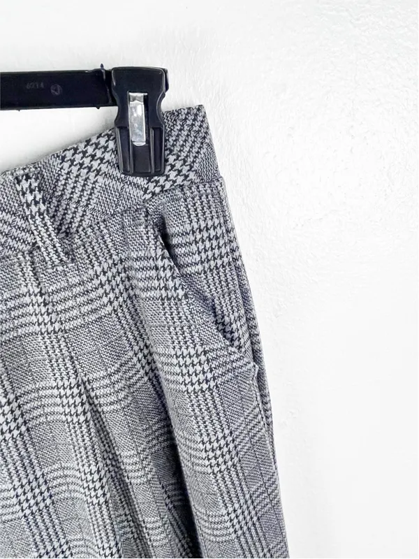 HALARA Gray Plaid Ultra High Rise Wide Leg Pockets Pull On Pants Trousers Large - Image 5