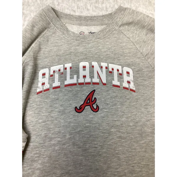 Atlanta Braves MLB Sweatshirt Womens‎ Small Gray Raglan Sleeve Campus Lifestyle - Image 2