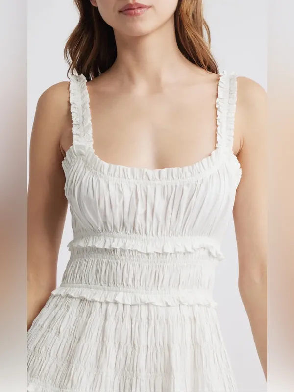 NEW DÔEN Marianne Stripe Organic Cotton Midi salt white Dress sz L - Image 4