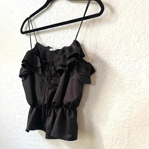 Topshop‎ Ruffle Detail Black Cami Blouse Size 6 - Image 10