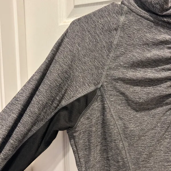 Champion Women's Gray Heather Ruched Mock Neck Quarter Zip Athletic Pullover‎ L - Image 3