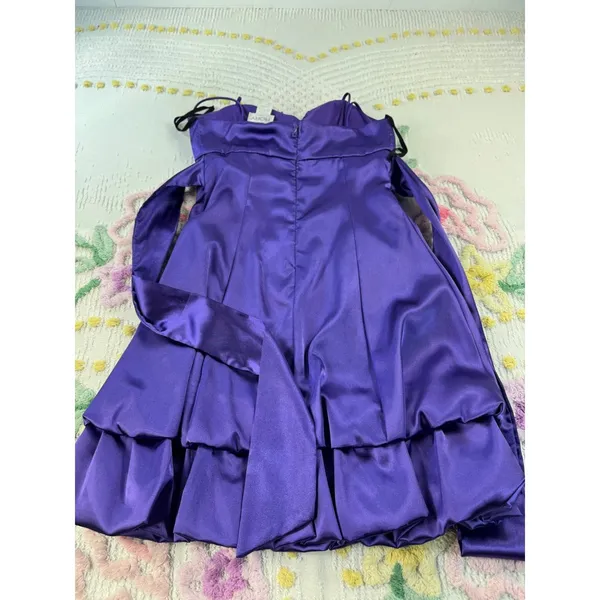 Rory vtg USA Purple Satin Bubble Hem Cocktail Dress Sweetheart‎ Back Bow Mini 6 - Image 10
