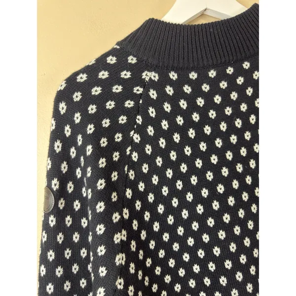 T by Talbots Fair Isle Thermolite Snap Mockneck Sweater Black/Blue Womens M NWOT - Image 6