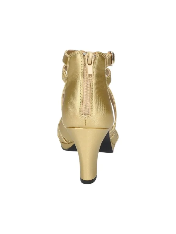 NWT Easy Street Evening Dress Crissa Block Heel Sandals CRISA Gold Satin 10M - Image 6