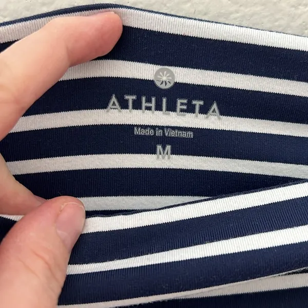 Athleta Navy White Stripe Crop Leggings | Size Medium - Image 3