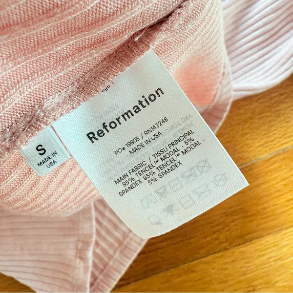 REFORMATION Wiley Knit Long‎ Sleeve Ribbed Top Light Pink Tencel size S - Image 4
