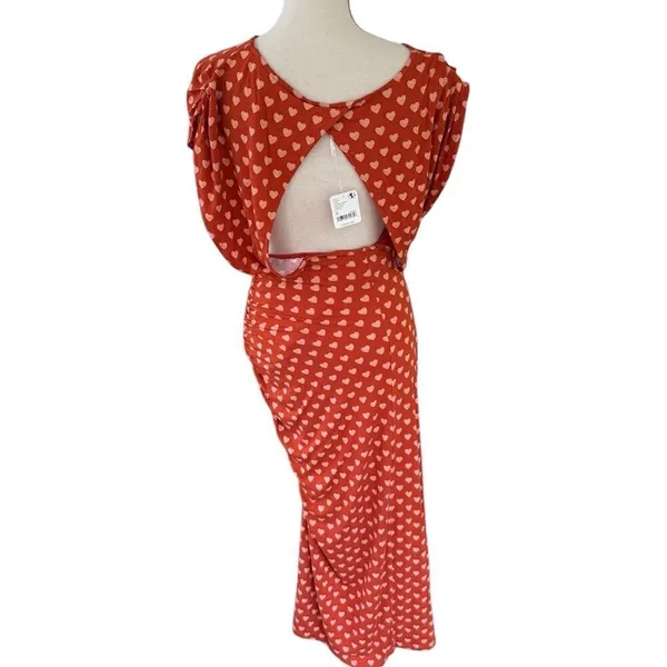 Free People Lakeside Heart Printed Midi Dress Orange Ginger Combo Sz M NWT - Image 5